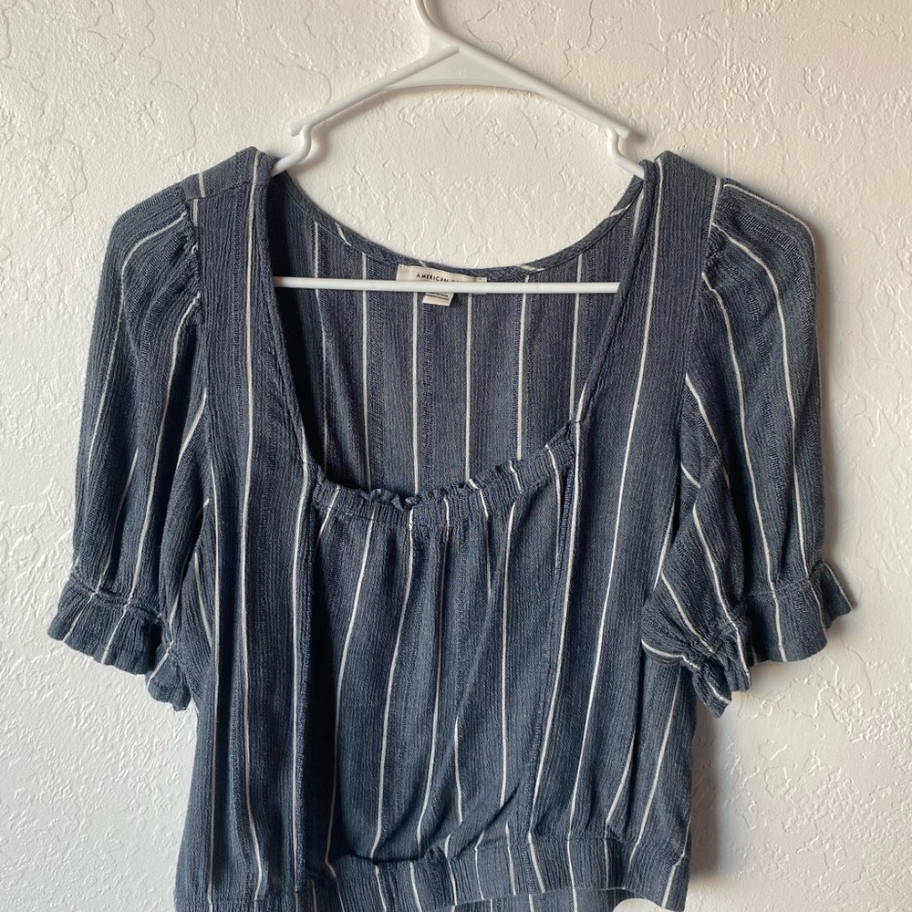 Striped Navy Blue Cropped Blouse
